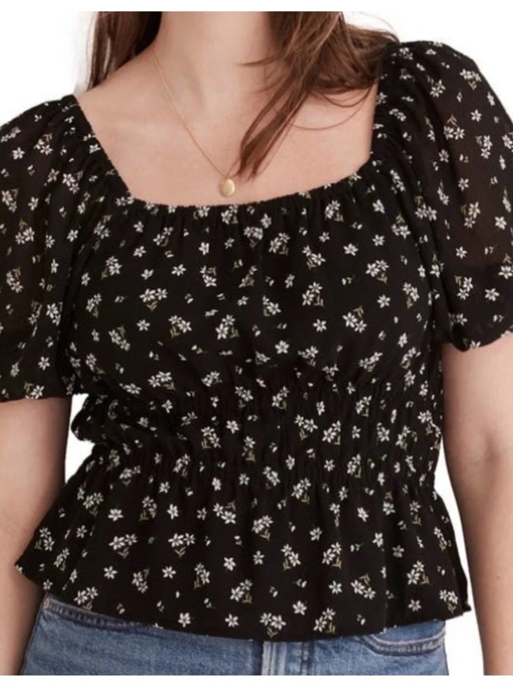 Madewell Zira Shirred Puff Sleeve Blouse in Ditsy Floral size large